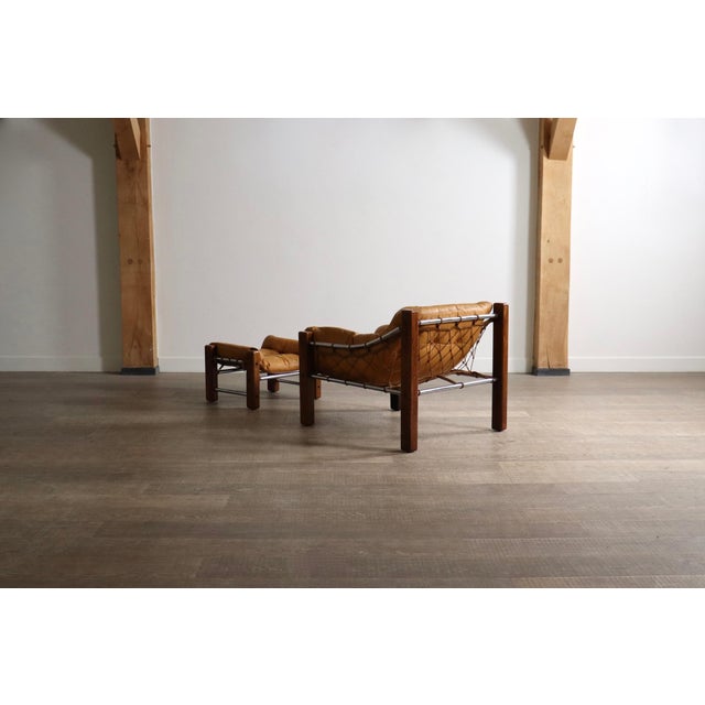 Brown Amazonas Lounge Chair with Ottoman in Cognac Leather by Jean Gillon Brazil 1960s For Sale - Image 8 of 18