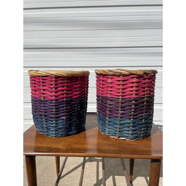 Vintage Pair of Colorful Handmade Filipino Baskets For Sale - Image 4 of 10