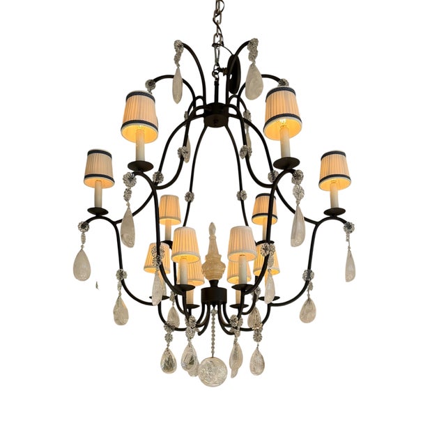 Italian Wrought Iron & Rock Crystal Chandelier - 1 of 2 Available.