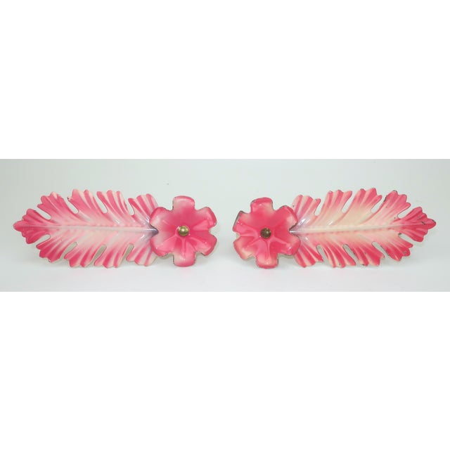 Floral Tole Painted Metal Curtain Tie Backs c.1930, 4 Pairs Total of 8 For Sale - Image 10 of 14