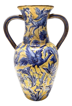 Vintage Handmade Yellow and Blue Glazed Ceramic Amphora Vase by Zulimo Aretini, Italy, 1950s