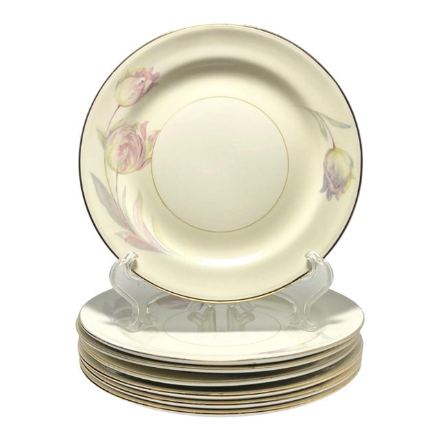 1990s Homer Laughlin “Tulip” Set of 7 Ceramic Bread Plates For Sale