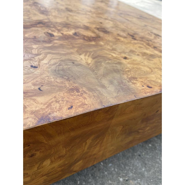 Wood Modern Olive Burl Floating Square Coffee Table in Milo Baughman Style For Sale - Image 7 of 13