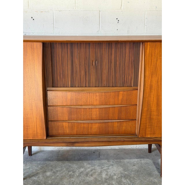 Teak Sideboard Credenza With Sliding Doors and Drawers Danish Mid-Century Modern 1960s For Sale In Los Angeles - Image 6 of 12