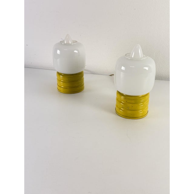 Metal Vintage Bedside Lamps in Colored Metal and Opal Glass, 1970s, Set of 2 For Sale - Image 7 of 12