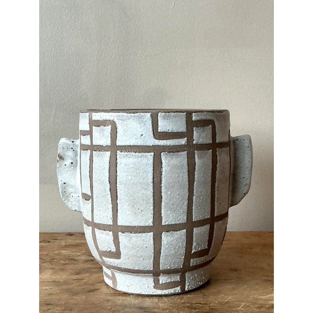 Abstract Vintage Boho Glazed Ceramic Intersection Vase For Sale - Image 3 of 5