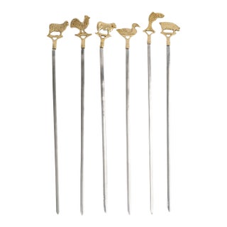 Vintage Brass Animal Barbecue Skewers - Set of 6 For Sale