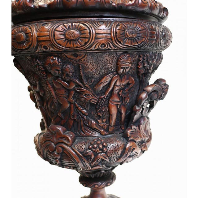 Wood Italian Monumental Carved Urns, Set of 2 For Sale - Image 7 of 15