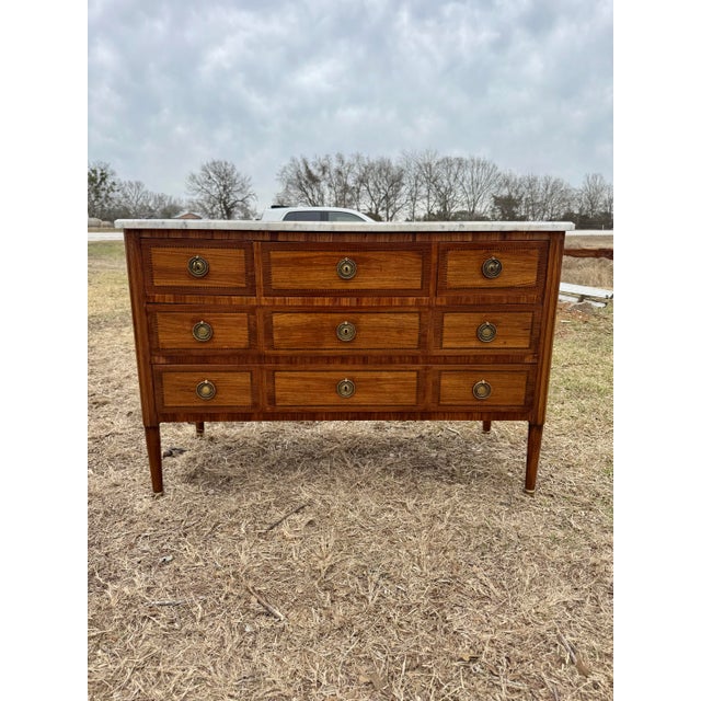 Wood 19th Century Louis XVI Carrara Marble Top Chest of Drawer / Commodes For Sale - Image 7 of 12