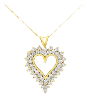 14K Yellow Gold .925 Sterling Silver 4 cttw Round-cut Diamond Cluster Heart Pendant Necklace (K-L Color, I1-I2 Clarity)