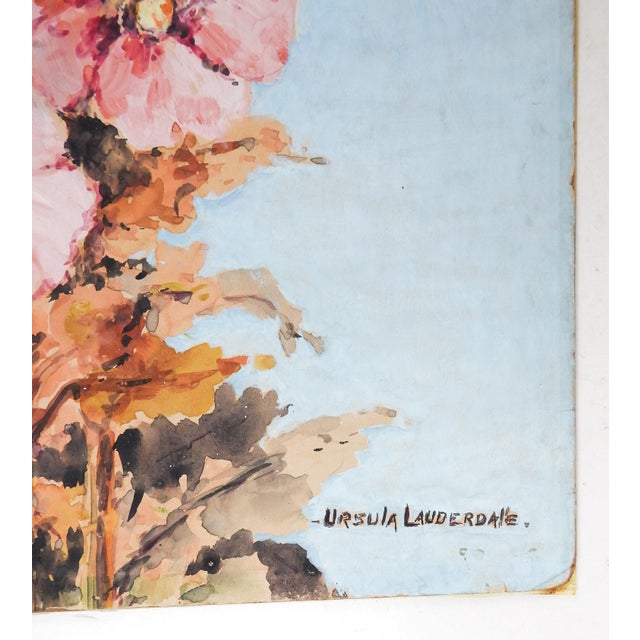 Vintage early 20th century chalk and gouache on artist board painting by Ursula Lauderdale (1887-1962) Texas. Pink and...