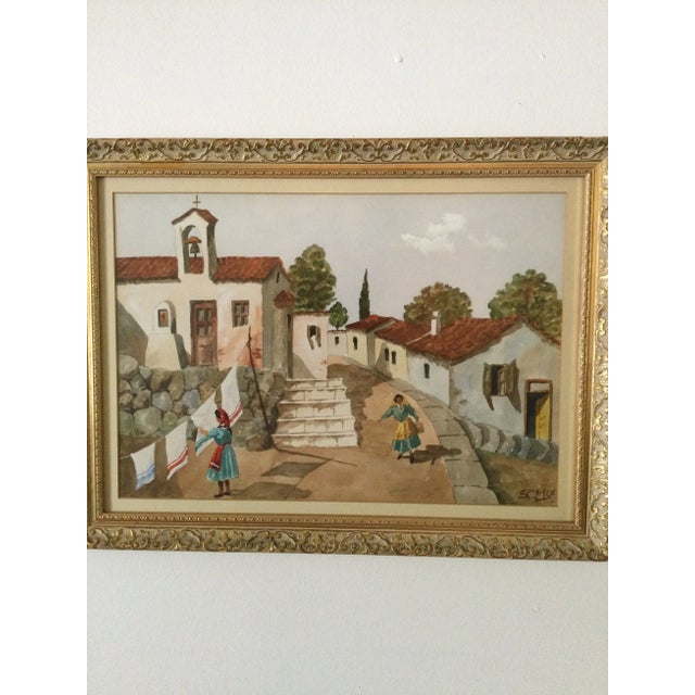 Paint 1970s Vintage Watercolor Framed Hand Painted Mediterranean Provincetown Portrait a Pair For Sale - Image 7 of 8