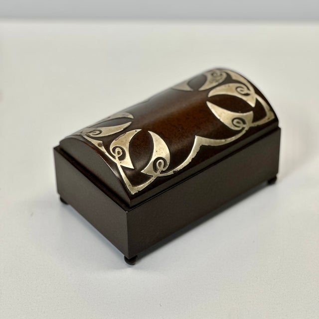 Heintz Art Metal Shop Cigarette Box 4106 Domed Sterling on Bronze Arts & Crafts For Sale In South Bend - Image 6 of 18