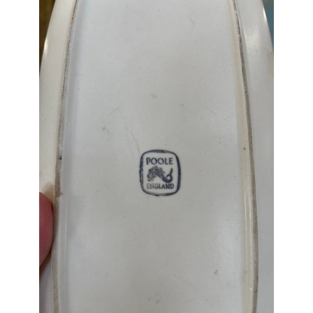 Vintage Mid-Century Modern Poole Pottery England Oval Serving Dish - Abstract Leaf Pattern, Yellow and Gray For Sale In Seattle - Image 6 of 10