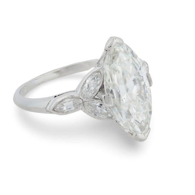 1930s 1930s Art Deco Gia 2.17 Carat Old Marquise Cut Diamond Platinum Engagement Ring, Size 3.75 For Sale - Image 5 of 7