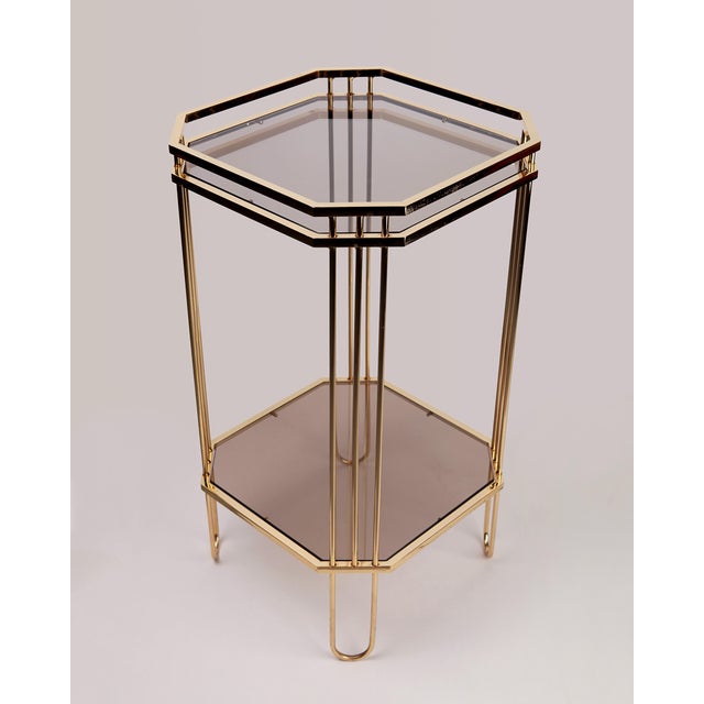 Mid-Century Modern Stylish Octagonal Golden Side Table with Tinted Glass, 1970s For Sale - Image 3 of 5