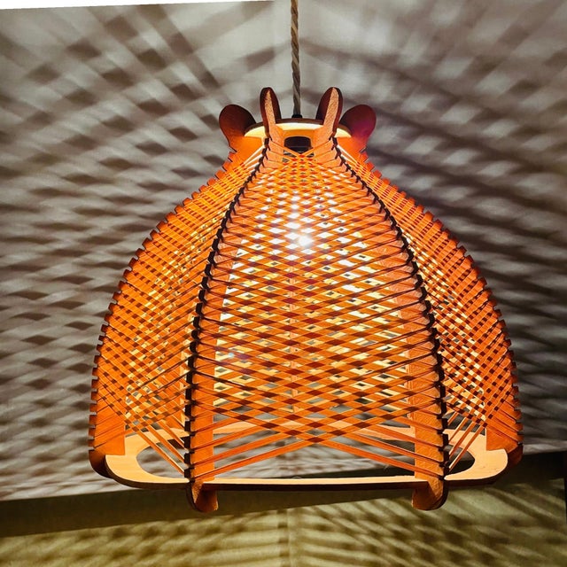 Large Portuguese Rustic Wood and Rattan Hanging Lamp, 1960s For Sale - Image 4 of 15