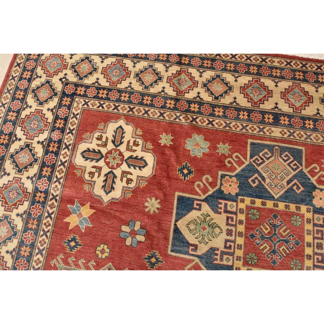 Kazak Rug 11′ X 14’9” Red Wool Tribal Hand-Knotted Oriental Carpet For Sale - Image 10 of 15