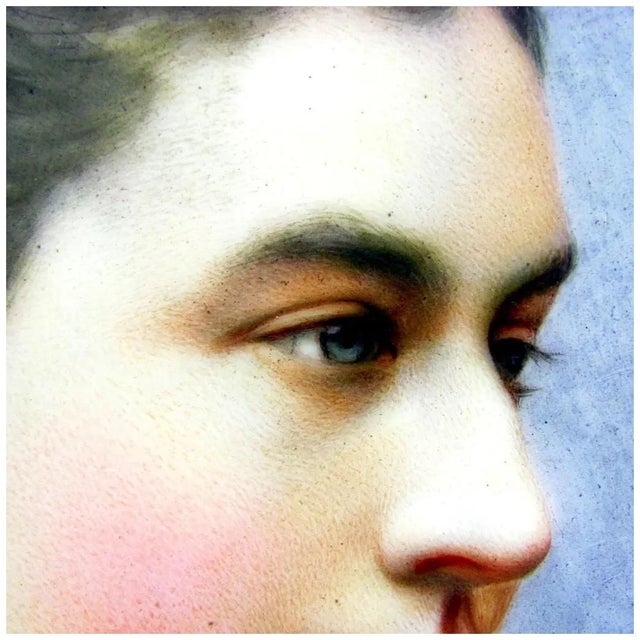 19th Century Antique French Hand Painted Porcelain Portrait Plaque of a Lady, Signed E. Yvetot For Sale - Image 5 of 8