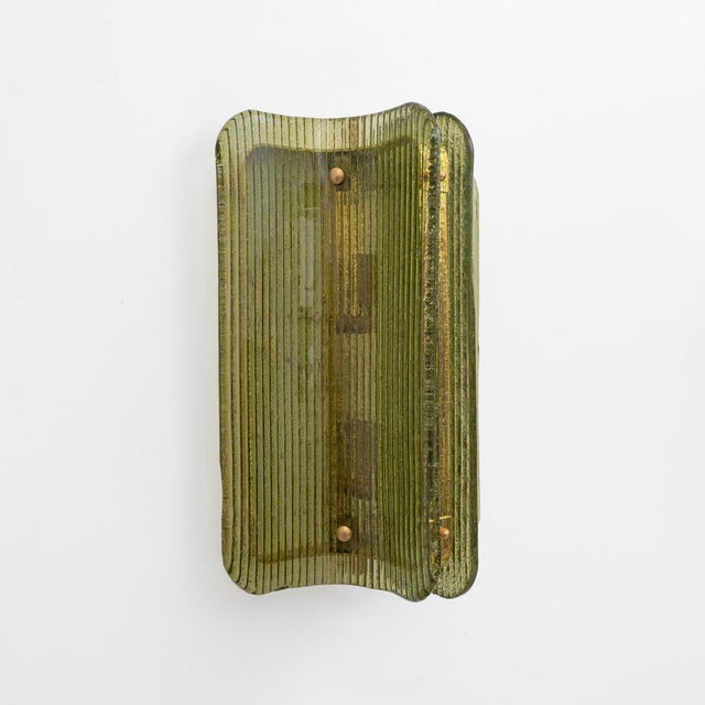 Metal Curved, Ribbed Murano Glass and Brass Wall Sconces, 2000, Set of 2 For Sale - Image 7 of 10