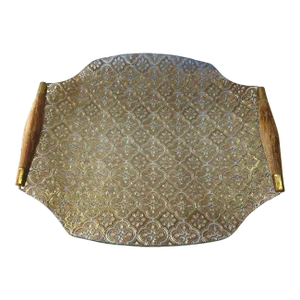Vintage Georges Briard Gold Embossed Glass Cocktail Tray