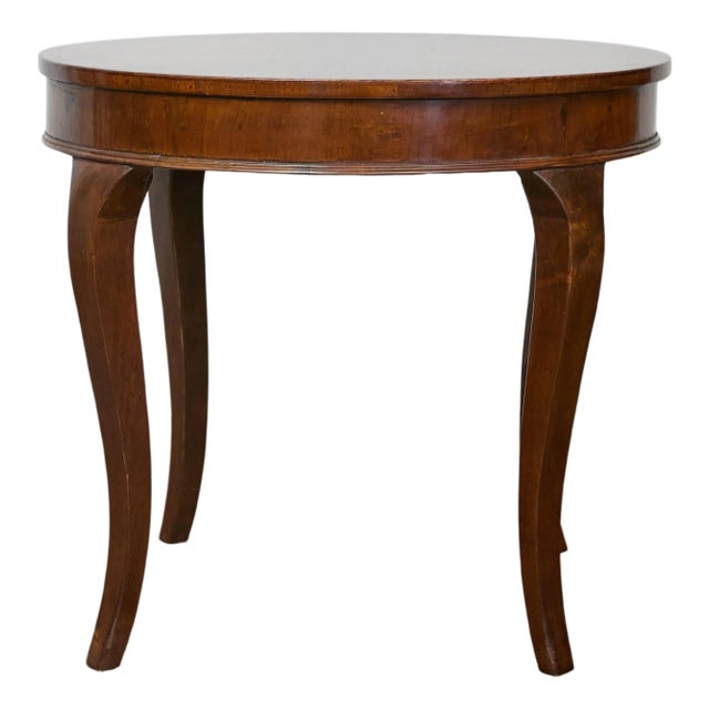 Italian Walnut Table with Round Quarter Veneer Top and Cabriole Legs For Sale