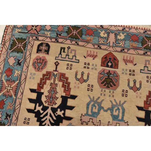 Textile Heriz Rug 5’11” X 8’6” Ivory Wool Vintage Tribal Hand-Knotted Oriental Carpet For Sale - Image 7 of 15