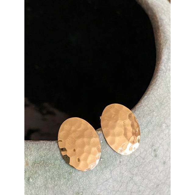 Metal Hammered 14k Oval Studs Earrings, a Pair For Sale - Image 7 of 10