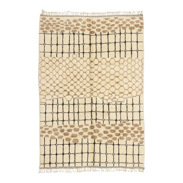 Animal Print & Grid Hand-Knotted Wool Rug | 9'11" X 6'10" | One of a Kind For Sale