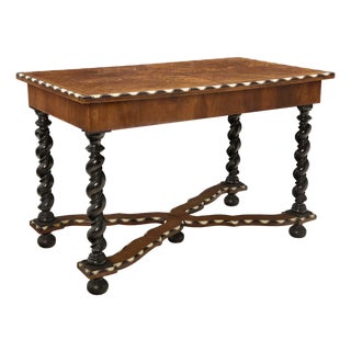 19th-Century Dutch Baroque Revival Marquetry Table W/ Ebonized Barley-Twist Legs For Sale