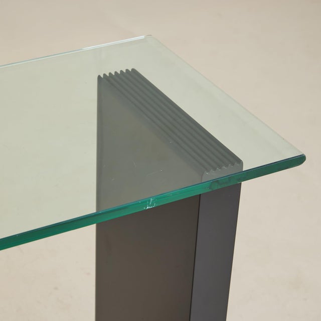 Glass Vintage Italian Wood and Black Lacquer Console with Glass Top For Sale - Image 7 of 11