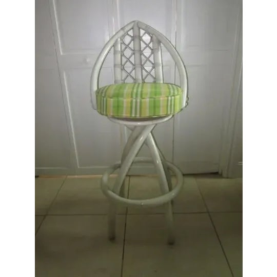 Coastal 1970s Vintage Teardrop Shape Upholstered Seat Swivel Bar Stools - Set of 2 For Sale - Image 3 of 13