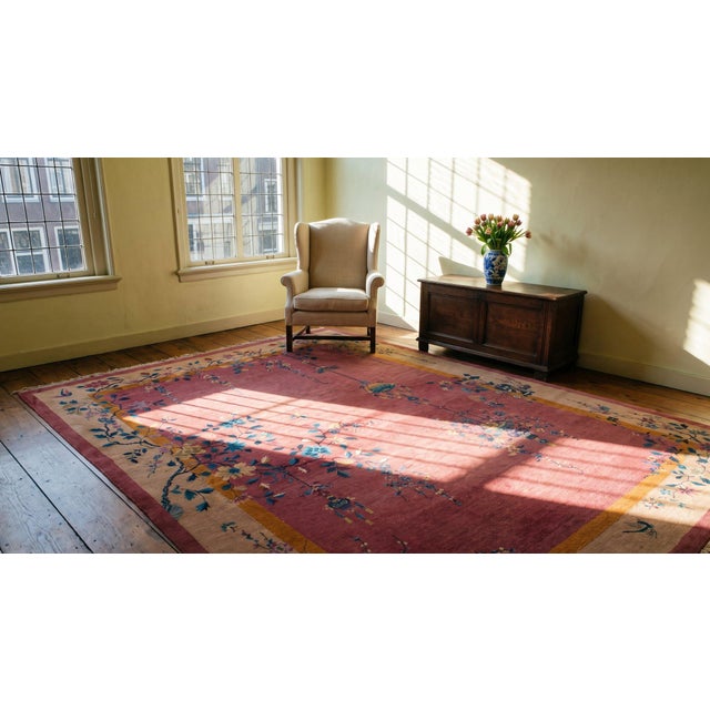 1920s Purple Floral Vase Antique Chinese Art Deco Carpet 9' X 11' 6" Knotted Wool Rug For Sale - Image 12 of 12