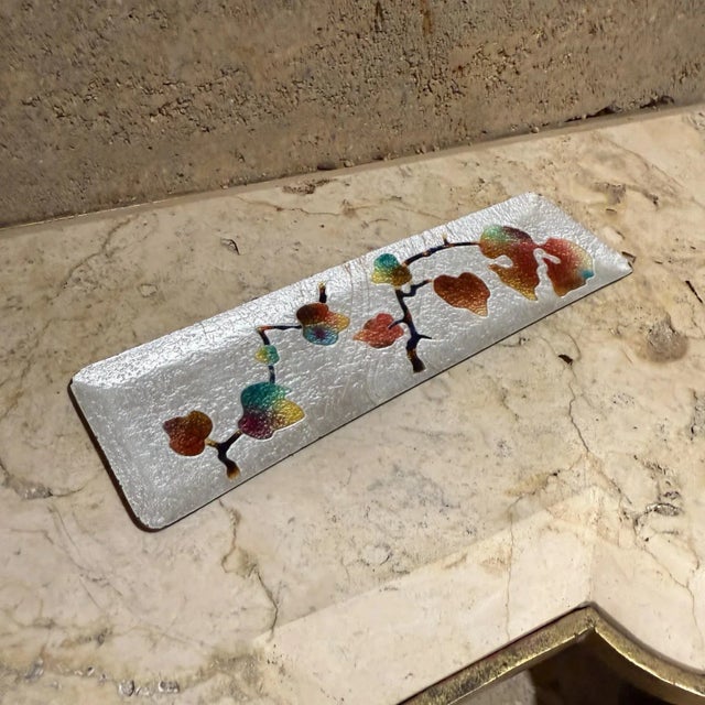 AMBIANIC presents Flowers on Enamel Tray 9.63 w x 2.5 w x .5 h Preowned vintage condition Refer to images listed