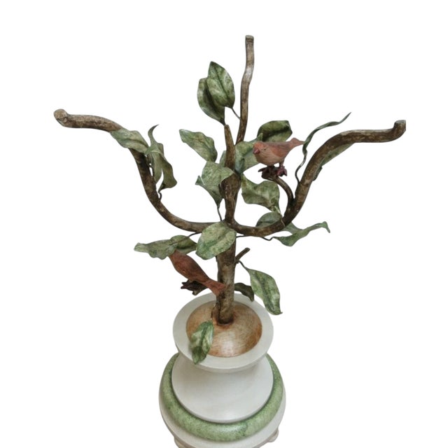 Vintage Metal Toleware Toll Tree Wild Birds Lamp End Table Pedestal Italian For Sale - Image 9 of 10