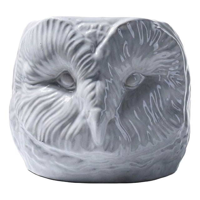 Large Vintage Italian White Earthenware Owl Head Cachepot, 1960s For Sale