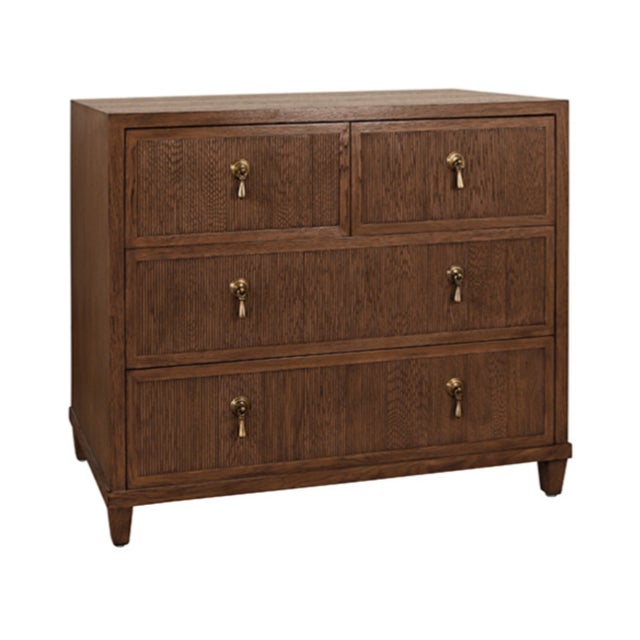 Contemporary Matthew Izzo Home Pascal Provincial Brown Oak Three Drawer Chest With Brass Accents For Sale - Image 3 of 9