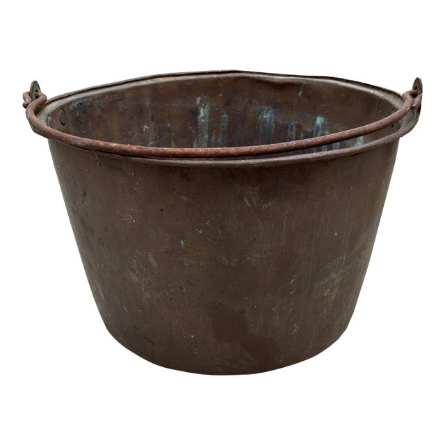 Ca 19th Century Copper Bucket/Cauldron With Iron Handle For Sale