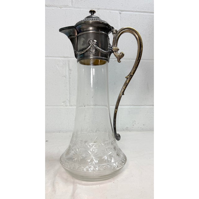 Antique 1800's Ornate Silverplate Etched Crystal Glass Wine Claret Decanter WMF For Sale In New York - Image 6 of 16