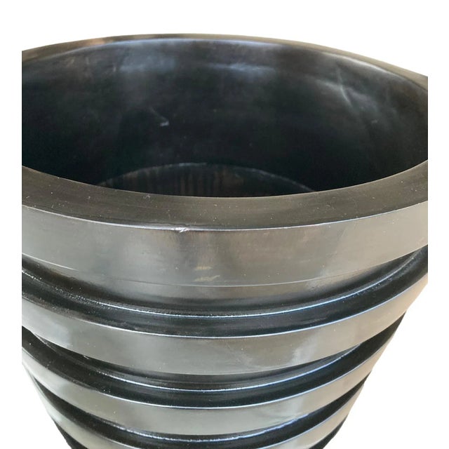 Art Deco 1990s Large Banded Architectural Turned Wood Vase in Dark Walnut Finish For Sale - Image 3 of 7