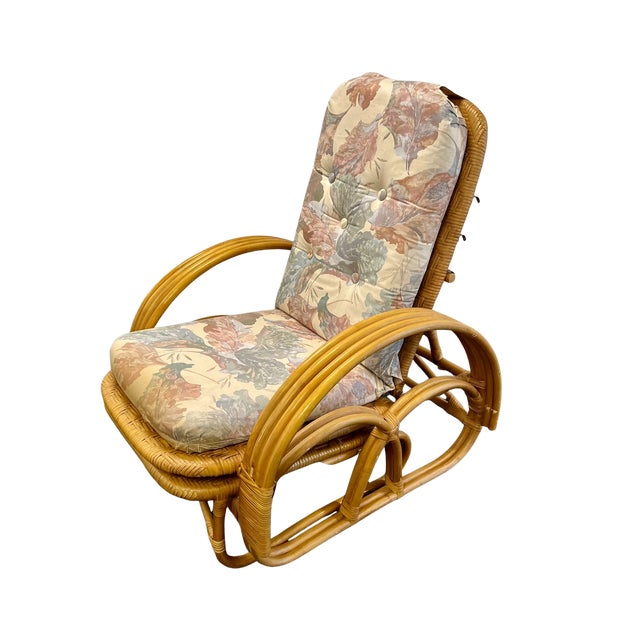 Wood Vintage Boho Coastal Three Strand Banded Bamboo & Rattan Adjustable Reclining Chaise Lounge Chair With Pull-Out Ottoman For Sale - Image 7 of 11