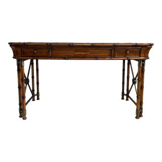 Vintage Faux Bamboo & Burlwood Desk For Sale