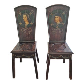19th Century Italian Painted High Back Chairs - a Pair For Sale