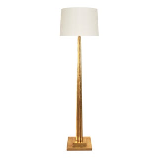 Matthew Izzo Home Capone Gold Leaf Floor Lamp With White Silk Shade For Sale
