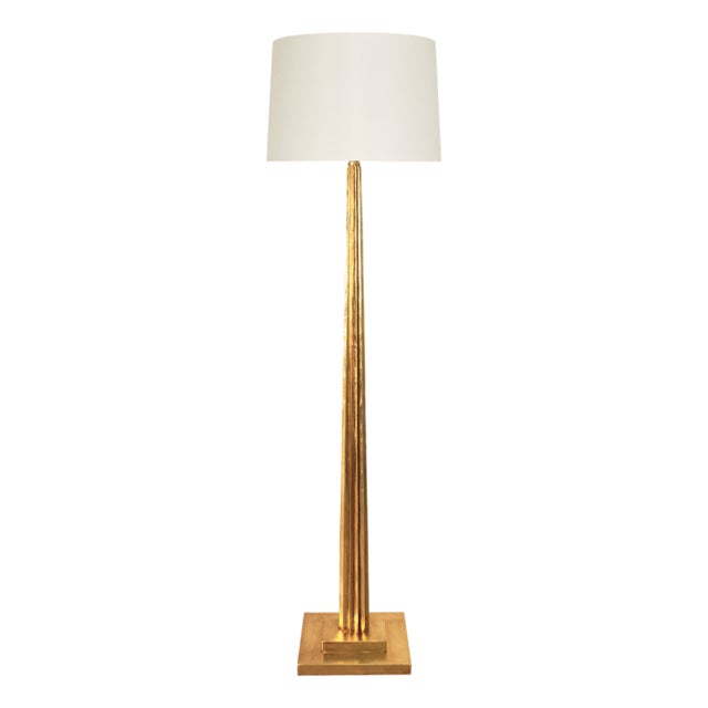 Matthew Izzo Home Capone Gold Leaf Floor Lamp With White Silk Shade For Sale