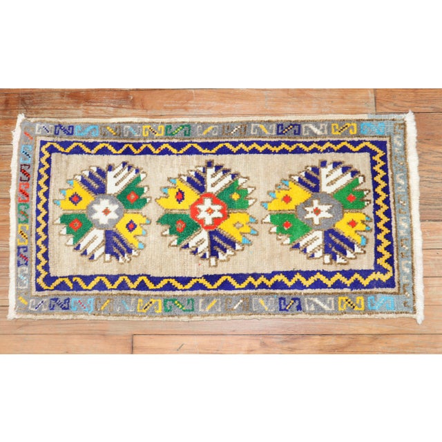Mat size Turkish Anatolian rug with quirk colors from the middle of the 20th century Details rug no. y1919 size 1' 5" x 2'...