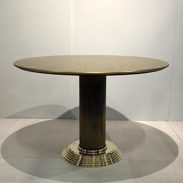 Round Center of Dining Table on Brass with Relief Top, 1970s For Sale - Image 12 of 18