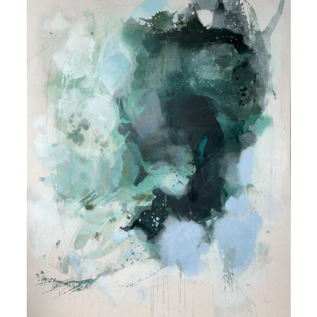 Contemporary Original Contemporary Abstract Painting in Dark Green, Teal & Soft Blue by American Lyrical Abstractionist Stacey Warnix For Sale - Image 3 of 11