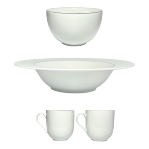 Contemporary Crate and Barrel “Epoch Blue Line” Ceramic White Dinnerware Serving Set - 4-Piece