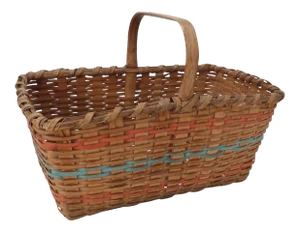 Antique American Polychrome Painted Hand Woven Ash Wood Splint Basket From Maine